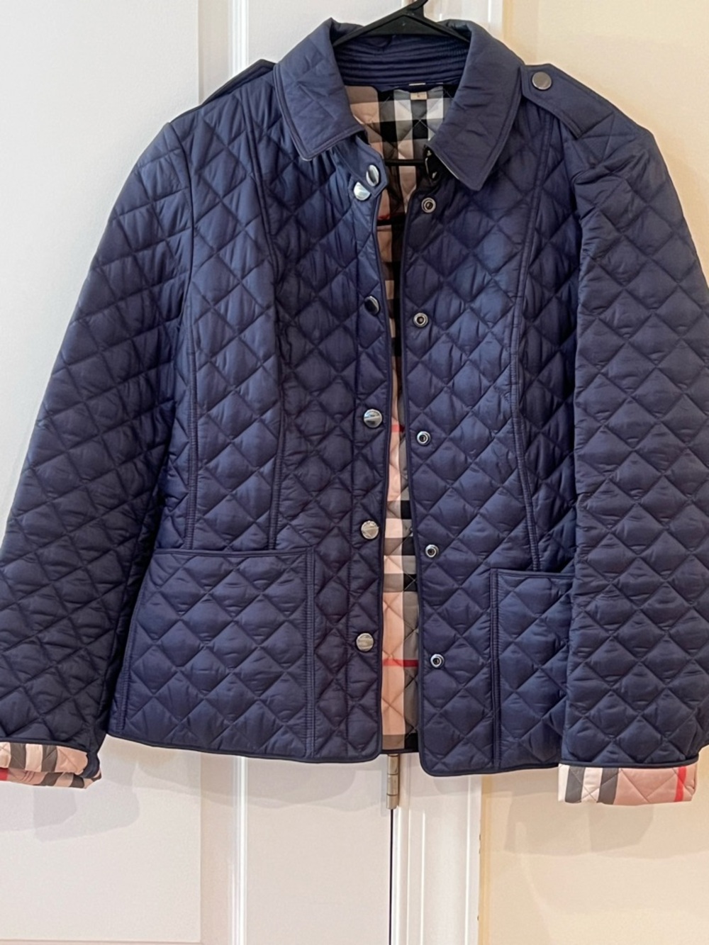 Burberry Navy Quilted Jacket with Classic Check Lining